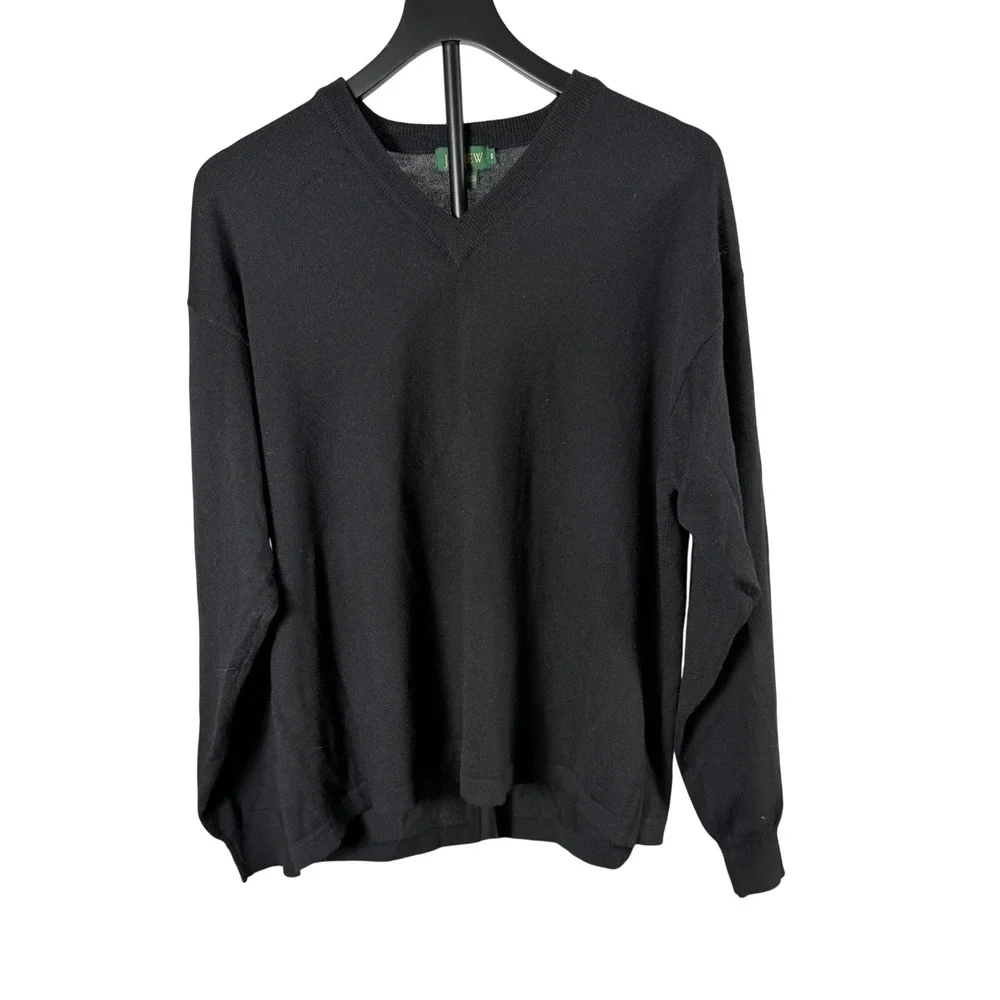 VTG 90's J. Crew Mens Black 100% Merino Wool V-Neck Sweater Size M Lightweight